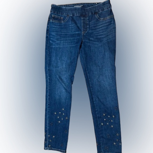 Chico's Jegging Ankle Pull On Blue Ankle Cropped Embellished Jeans Size 4 - Picture 1 of 10